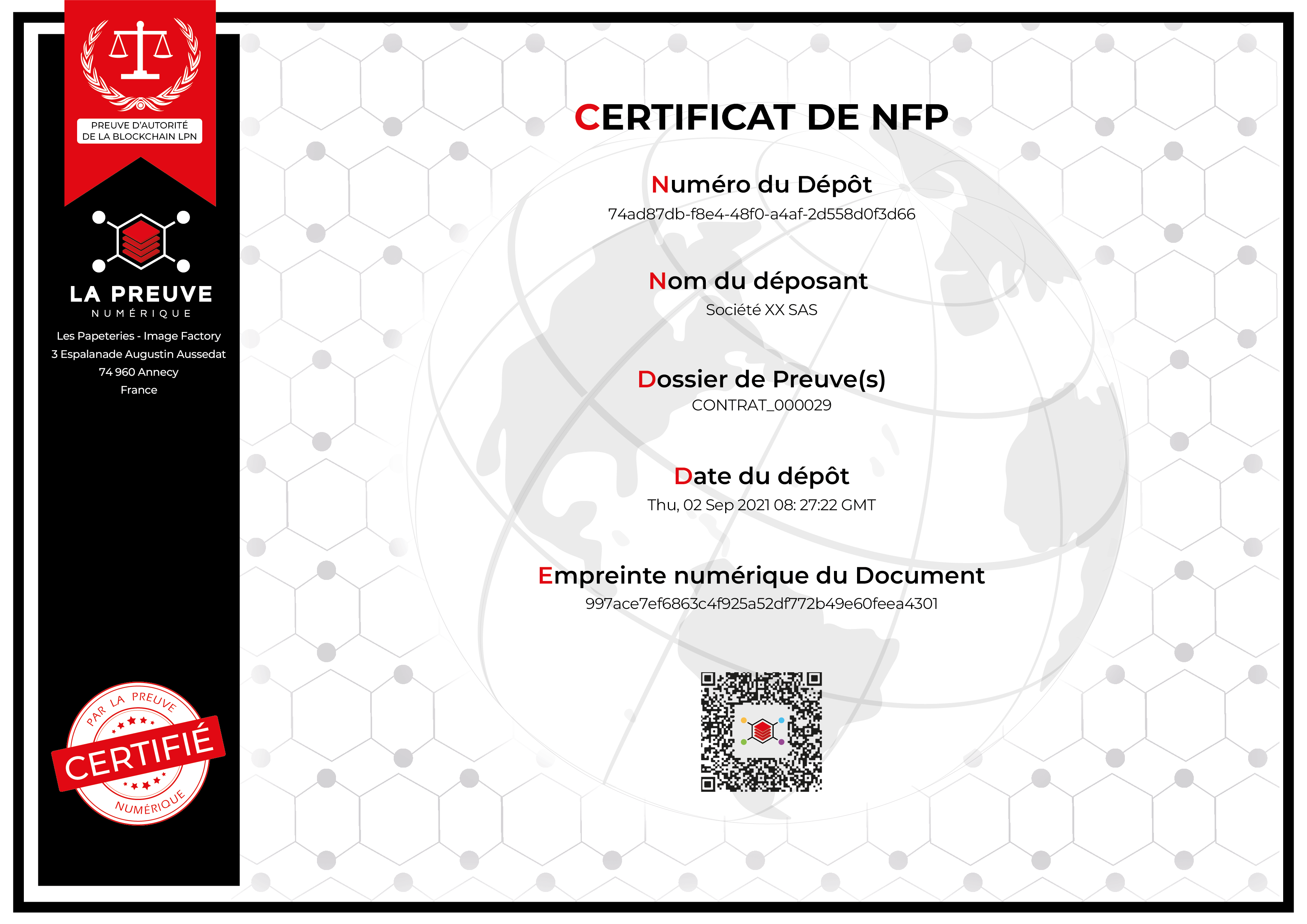 Certificat de NFP